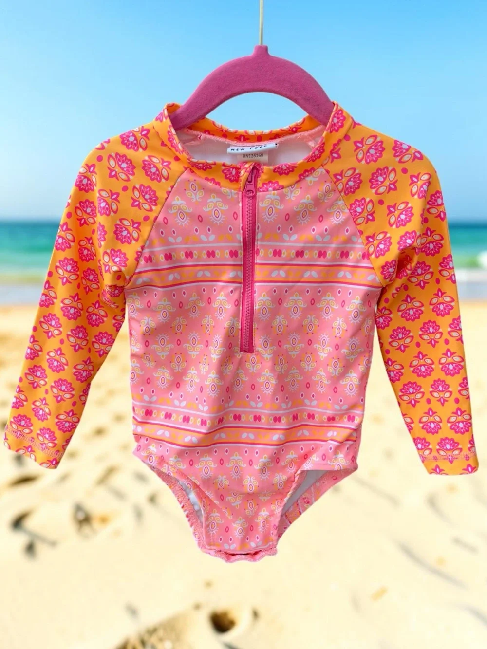 Nicole Miller Pink & Orange Girls' Long-Sleeve Rashguard Suit
